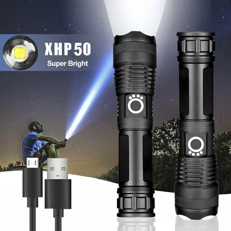 Rechargeable Zoom LED Flashlight - USB Charging High Power Torch Light - Price in Bangladesh