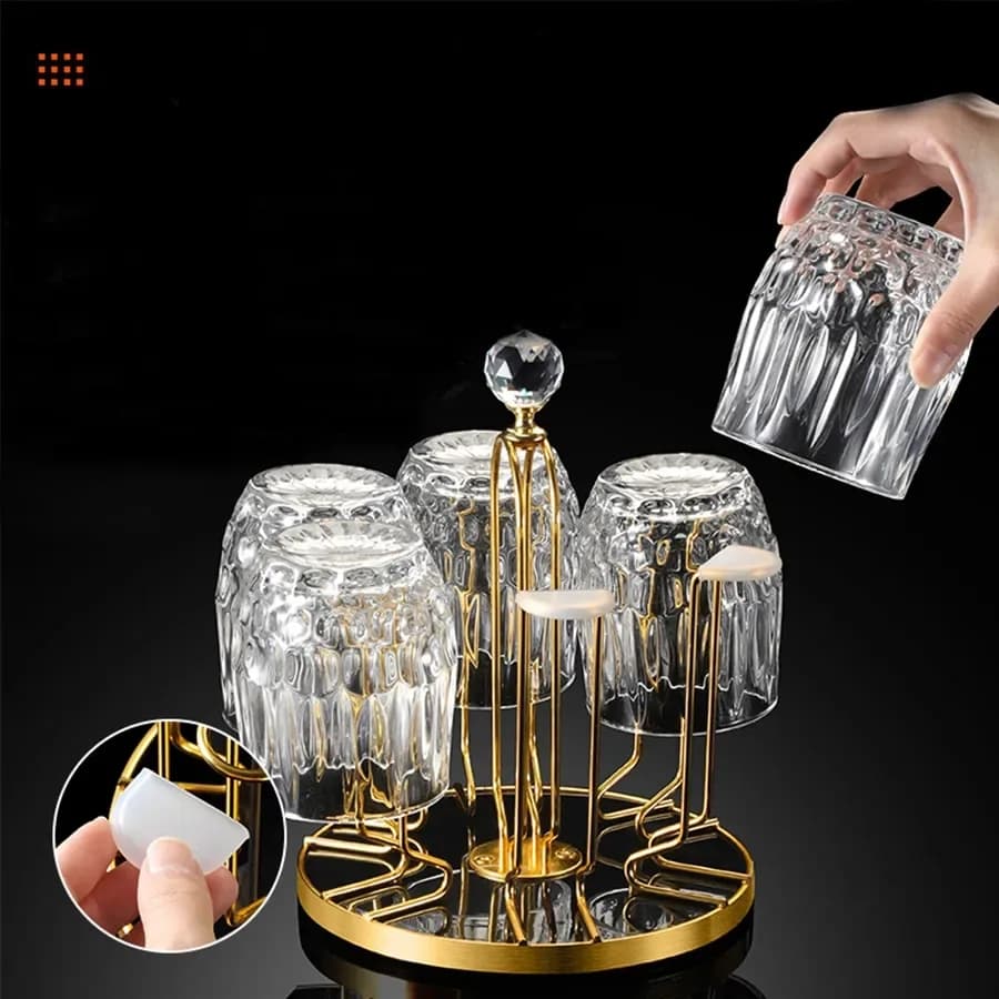 360° Rotating Glass Holder Rack - Golden Metal 6 Hook Cup & Mug Organizer - Price in Bangladesh - image 5