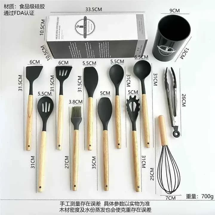 12 Pcs Silicone Kitchen Utensil Set with Wooden Handle - Non Stick Cooking Spoon Set - Price in Bangladesh - image 3