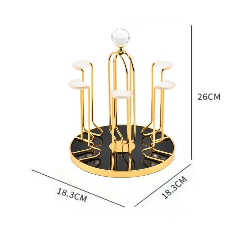 360° Rotating Glass Holder Rack - Golden Metal 6 Hook Cup & Mug Organizer - Price in Bangladesh - image 4