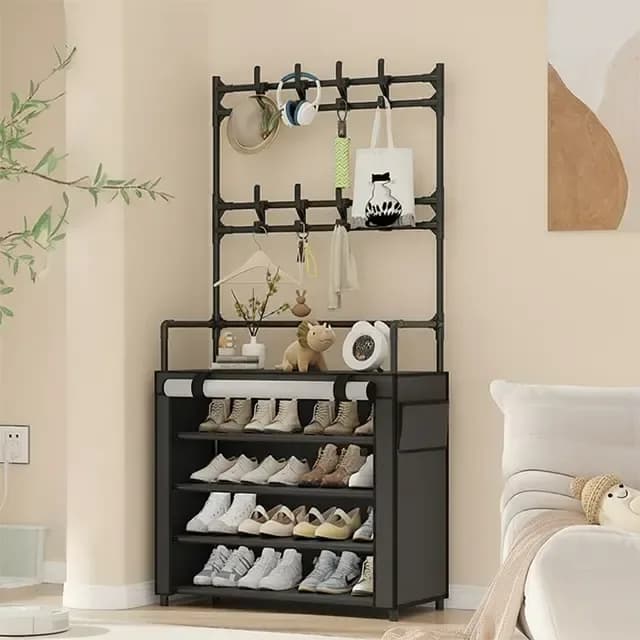 Multifunctional Shoe Rack with Coat Hanger - Entryway Organizer Stand - Price in Bangladesh