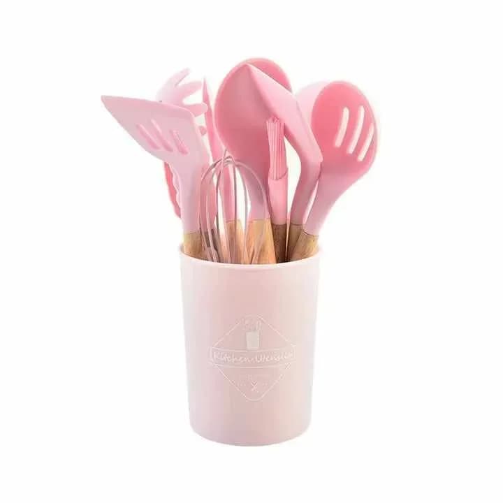 12 Pcs Silicone Kitchen Utensil Set with Wooden Handle - Non Stick Cooking Spoon Set - Price in Bangladesh - image 5