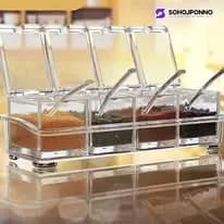 4 in 1 Crystal Spice Jar Set with Spoons - Acrylic Seasoning Container Box - Price in Bangladesh - image 2