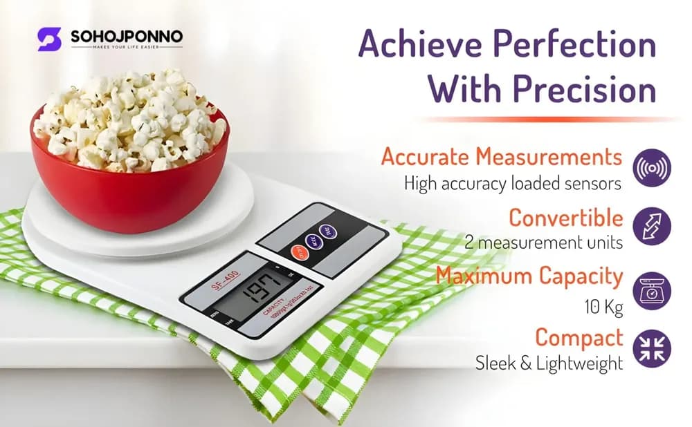 SF-400 Digital Kitchen Scale 10kg - Electronic LCD Food Weight Machine - Price in Bangladesh - image 3