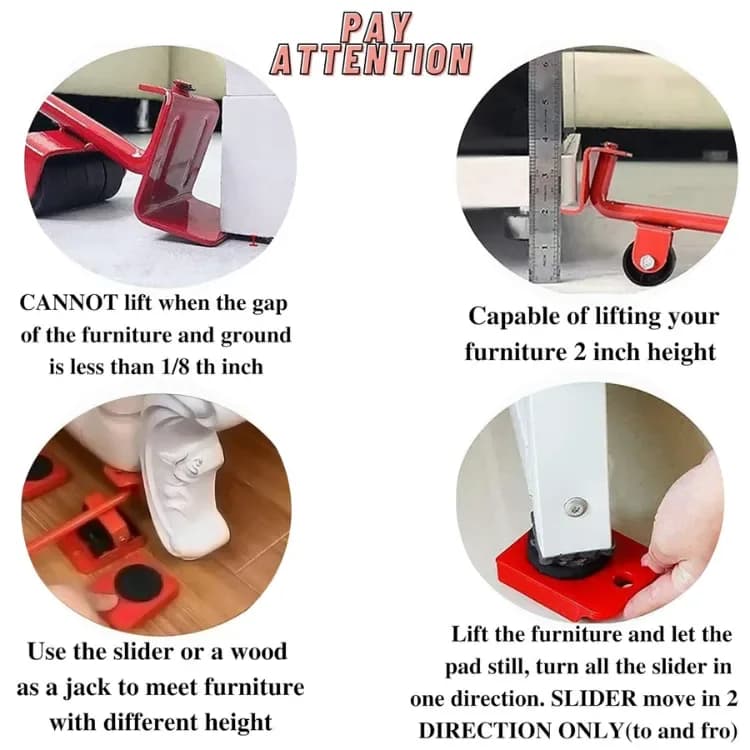 Heavy Furniture Moving Helper 5 Pcs - Furniture Lifter with Roller Sliders - Price in Bangladesh - image 4
