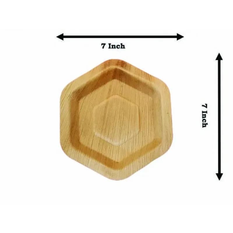 Areca Palm Leaf Hexagon Snacks Plate 8 Inch - 6 Pcs Eco Friendly Disposable Plate - Price in Bangladesh - image 2