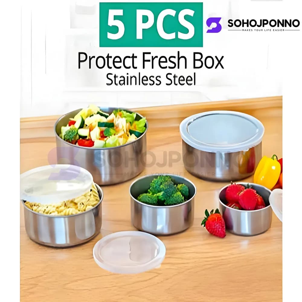 Stainless Steel Fresh Box 5 Pcs Set - Airtight Leak Proof Food Storage Container - Price in Bangladesh