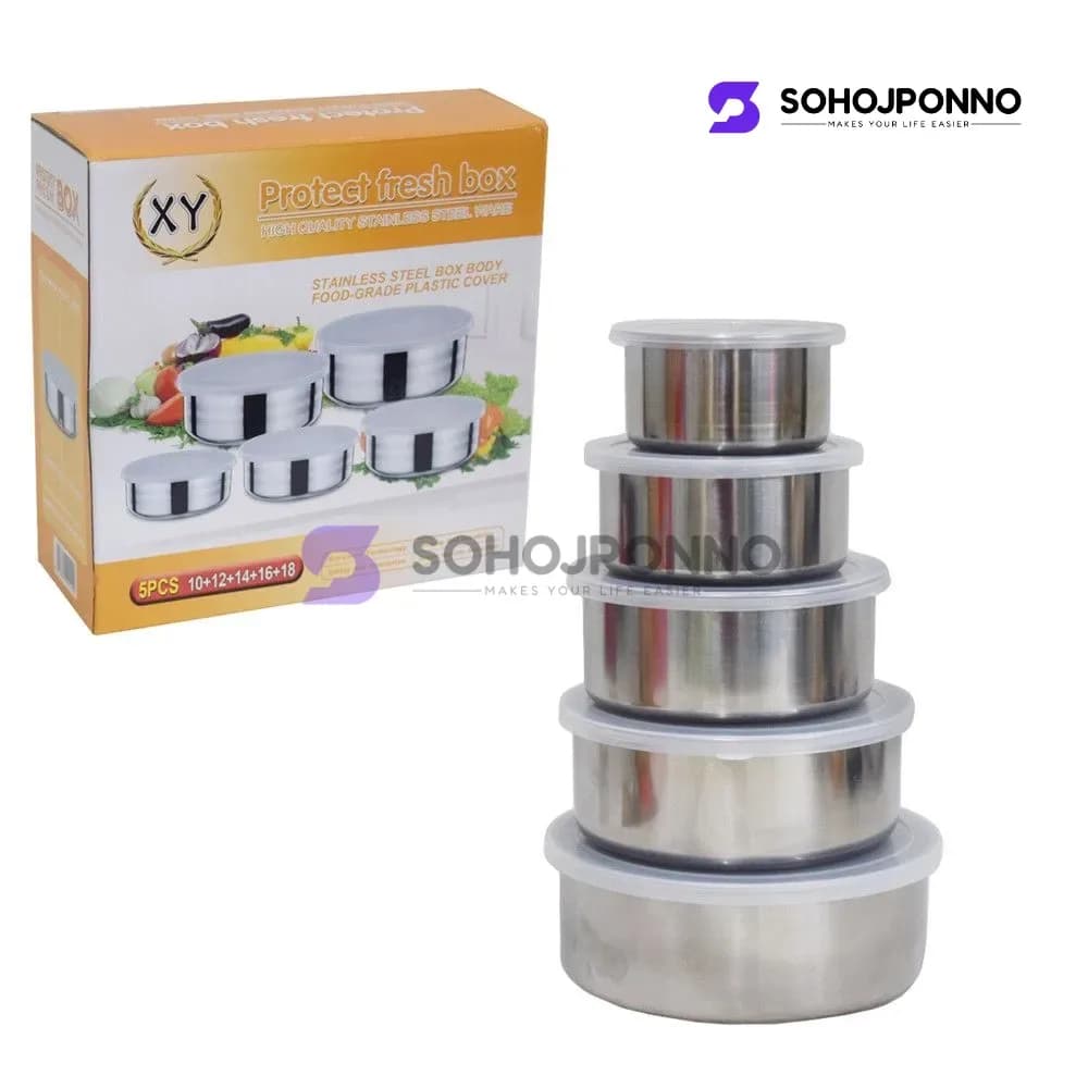 Stainless Steel Fresh Box 5 Pcs Set - Airtight Leak Proof Food Storage Container - Price in Bangladesh - image 3