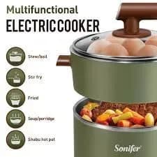 Sonifer SF-1505 Multifunctional Electric Cooker 1.2L - Stainless Steel Mini Hot Pot - Price in Bangladesh - image 3