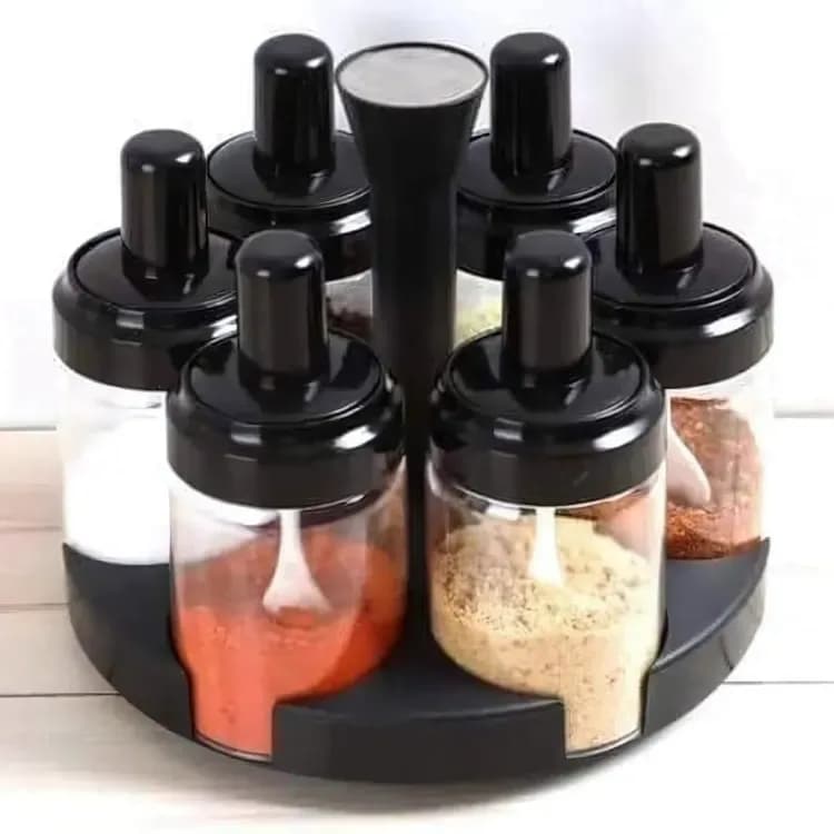 6 Pcs Rotating Spice Jar Set - 360° Carousel Masala Rack Organizer - Price in Bangladesh - image 2