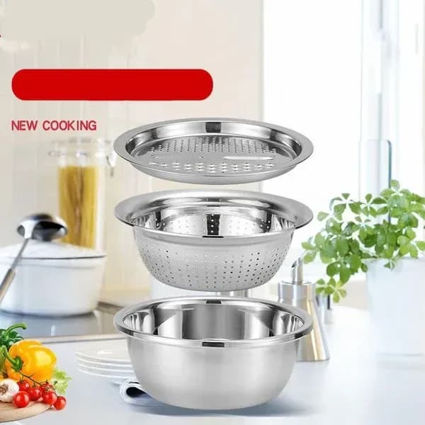 3 in 1 Stainless Steel Vegetable Cutter with Drain Basket - Multifunctional Kitchen Basin - Price in Bangladesh - image 4