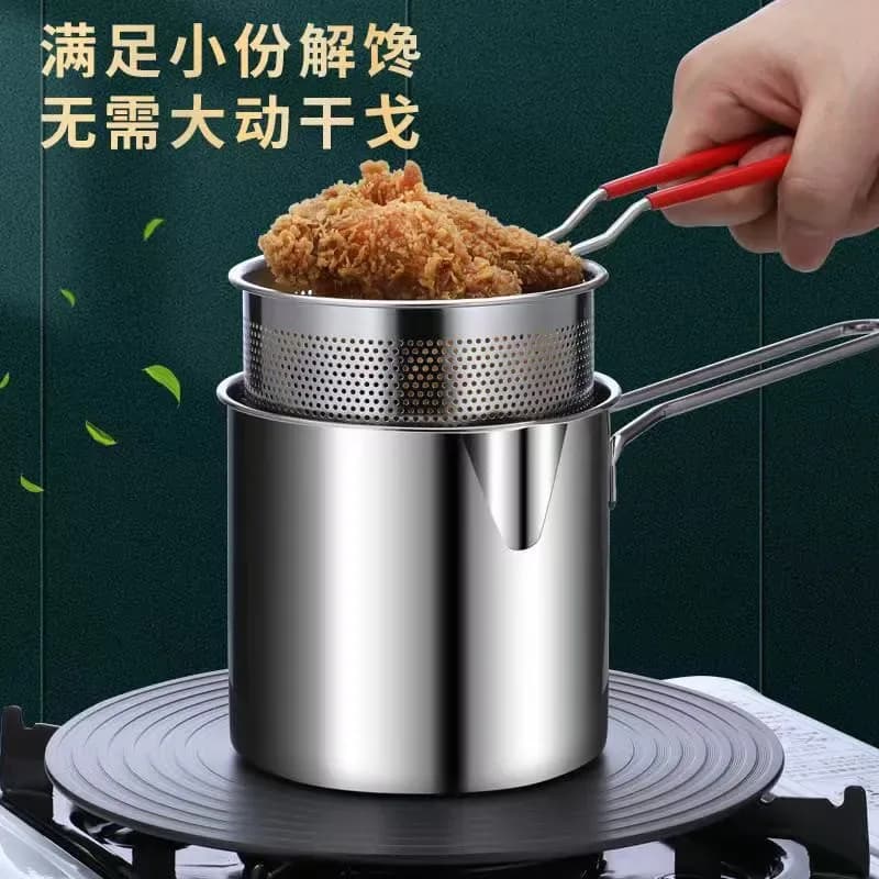 Portable Deep Frying Pot with Strainer - Stainless Steel Mini Fryer with Lid - Price in Bangladesh