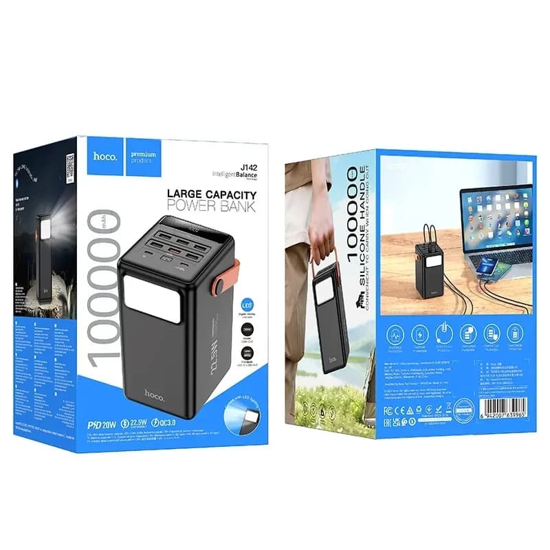 Hoco J142 Power Bank 100000mAh - 22.5W Fast Charging Mega Capacity Charger - Price in Bangladesh