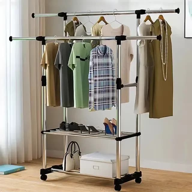 Premium Stainless Steel Cloth Drying Stand - Double Rod Foldable Laundry Rack - Price in Bangladesh