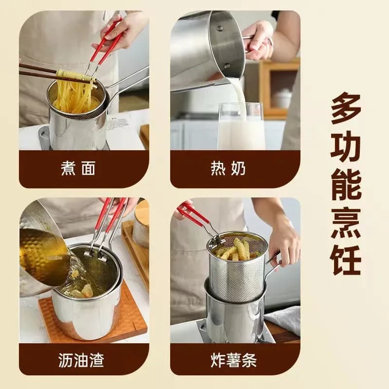Portable Deep Frying Pot with Strainer - Stainless Steel Mini Fryer with Lid - Price in Bangladesh - image 5