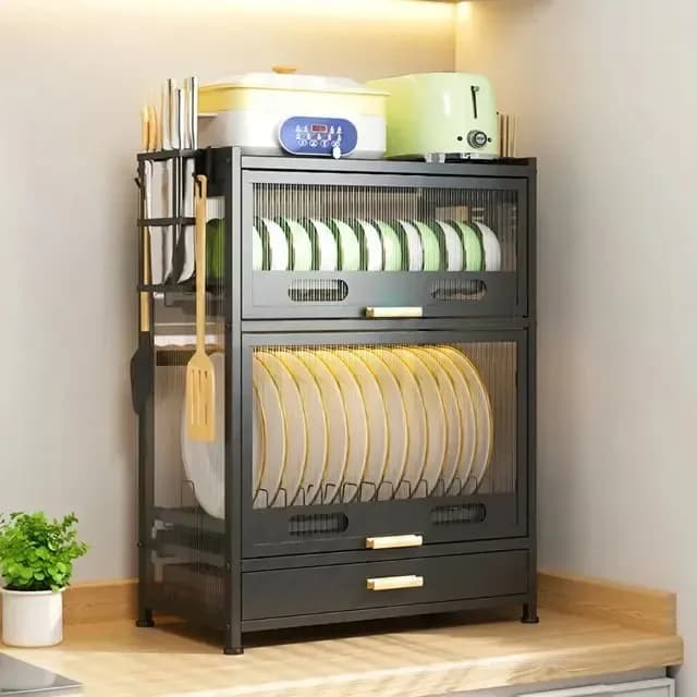 Kitchen Countertop Dish Cabinet with Drawers - Carbon Steel Kitchen Storage Stand - Price in Bangladesh