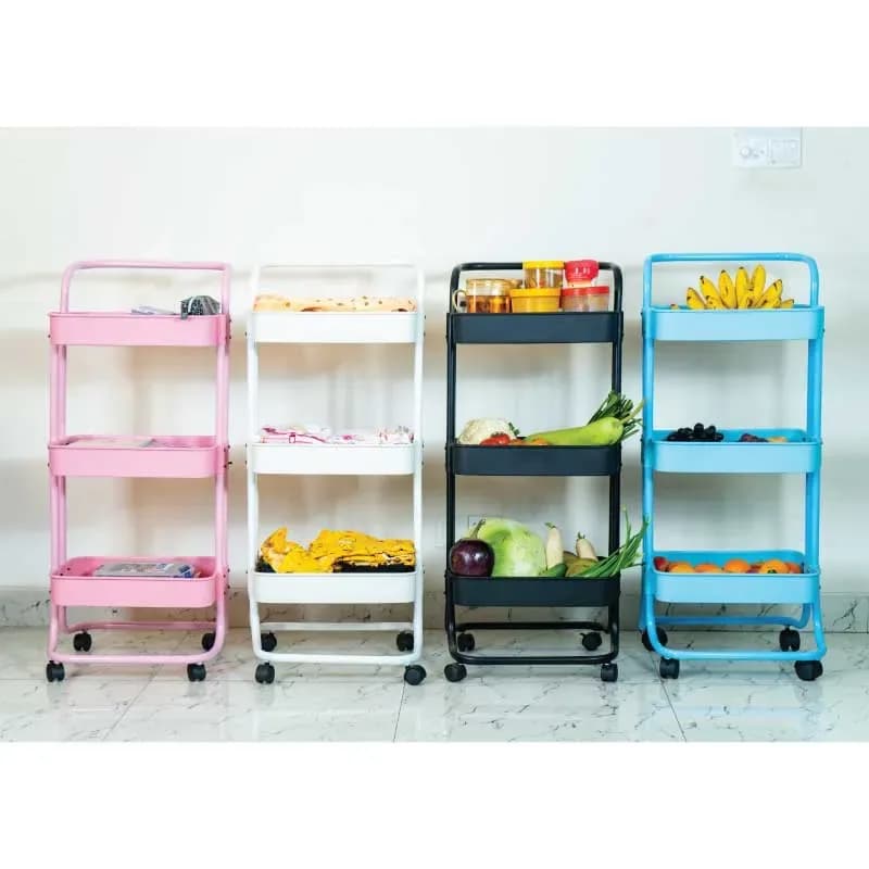 3 Layer Kitchen Trolley Rack - Rolling Storage Cart with Wheels - Price in Bangladesh - image 2