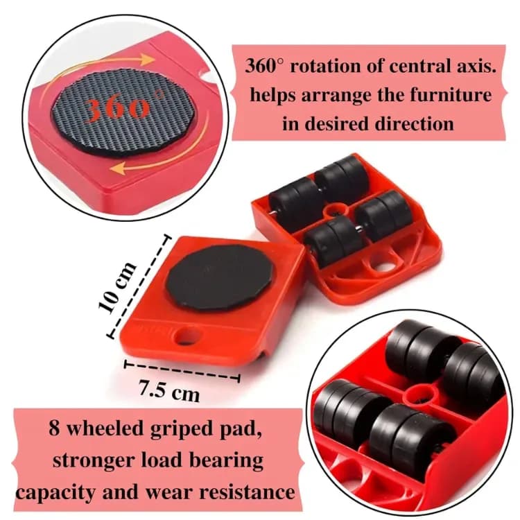 Heavy Furniture Moving Helper 5 Pcs - Furniture Lifter with Roller Sliders - Price in Bangladesh - image 3