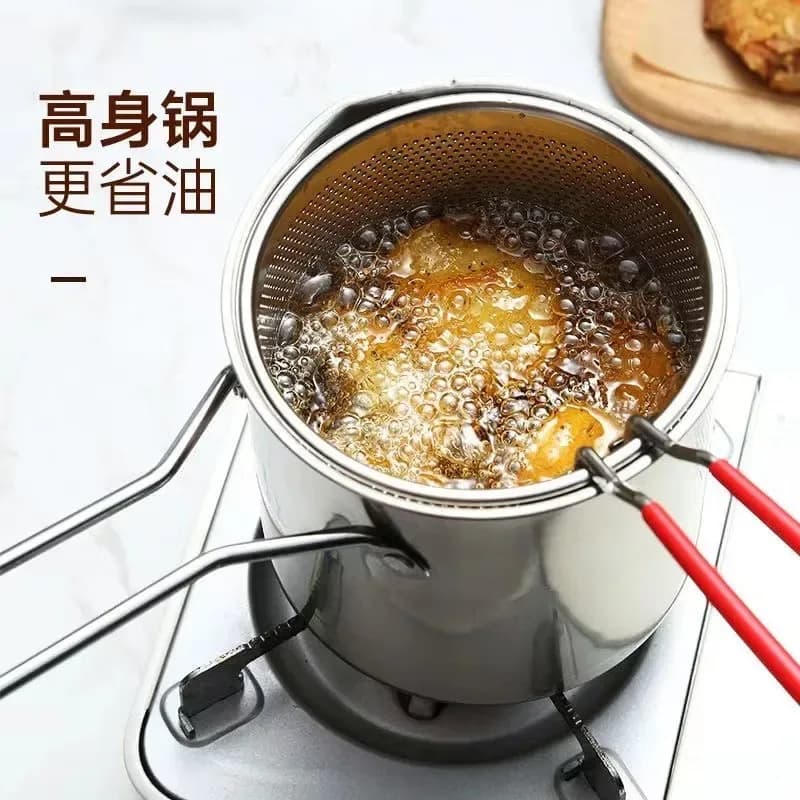 Portable Deep Frying Pot with Strainer - Stainless Steel Mini Fryer with Lid - Price in Bangladesh - image 2