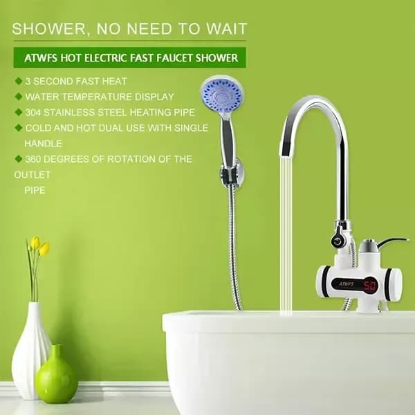 Temperature Display Instant Hot Water Tap with Shower Head - Electric Heating Faucet - Price in Bangladesh - image 3