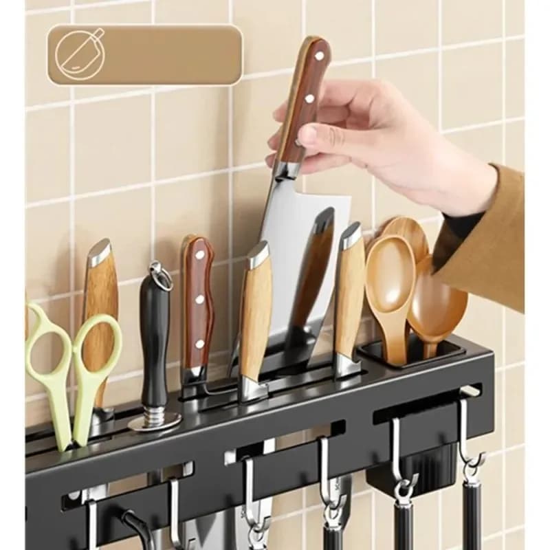 Kitchen Knife & Spoon Holder 50cm - Wall Mounted Utensil Rack with Hooks - Price in Bangladesh - image 2