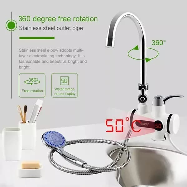 Temperature Display Instant Hot Water Tap with Shower Head - Electric Heating Faucet - Price in Bangladesh - image 2
