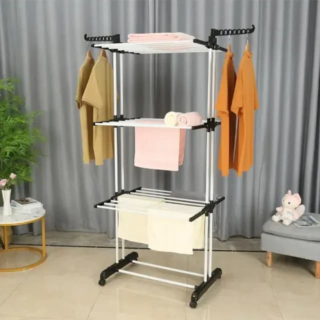 Premium Multifunctional Cloth Drying Rack - Foldable Laundry Stand with Wings - Price in Bangladesh