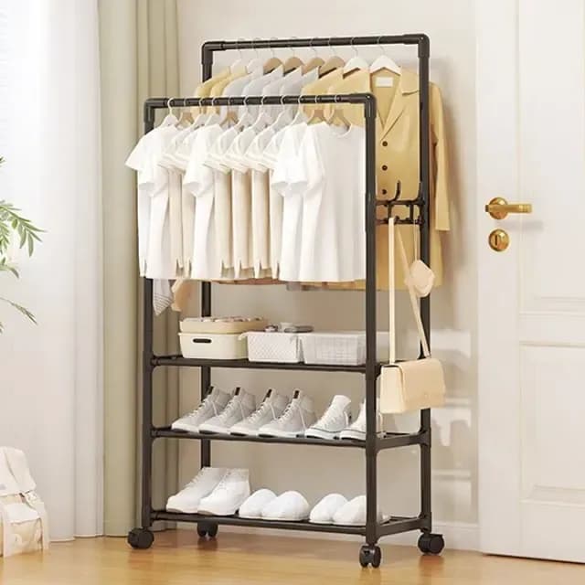 Double Pole Standing Clothes Rack - Heavy Duty Garment Hanging Stand - Price in Bangladesh