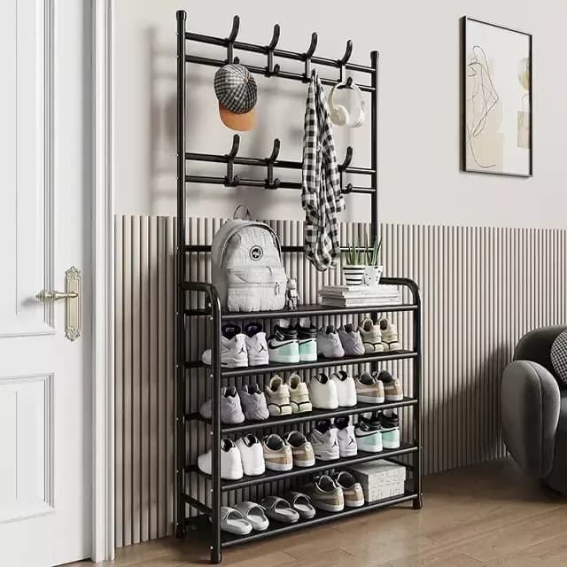 Multifunctional Shoe and Coat Rack - Entryway Bench with Hanging Hooks - Price in Bangladesh
