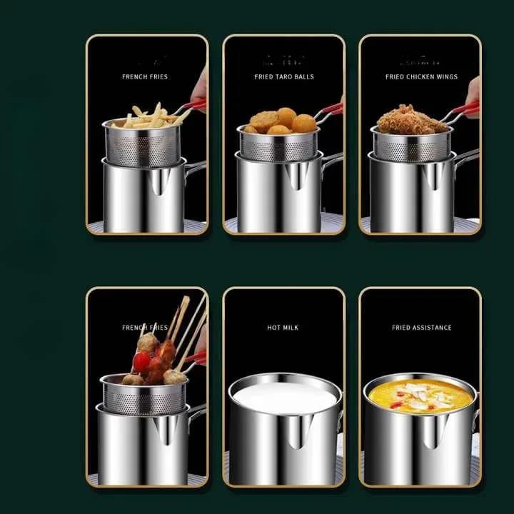 Portable Deep Frying Pot with Strainer - Stainless Steel Mini Fryer with Lid - Price in Bangladesh - image 6