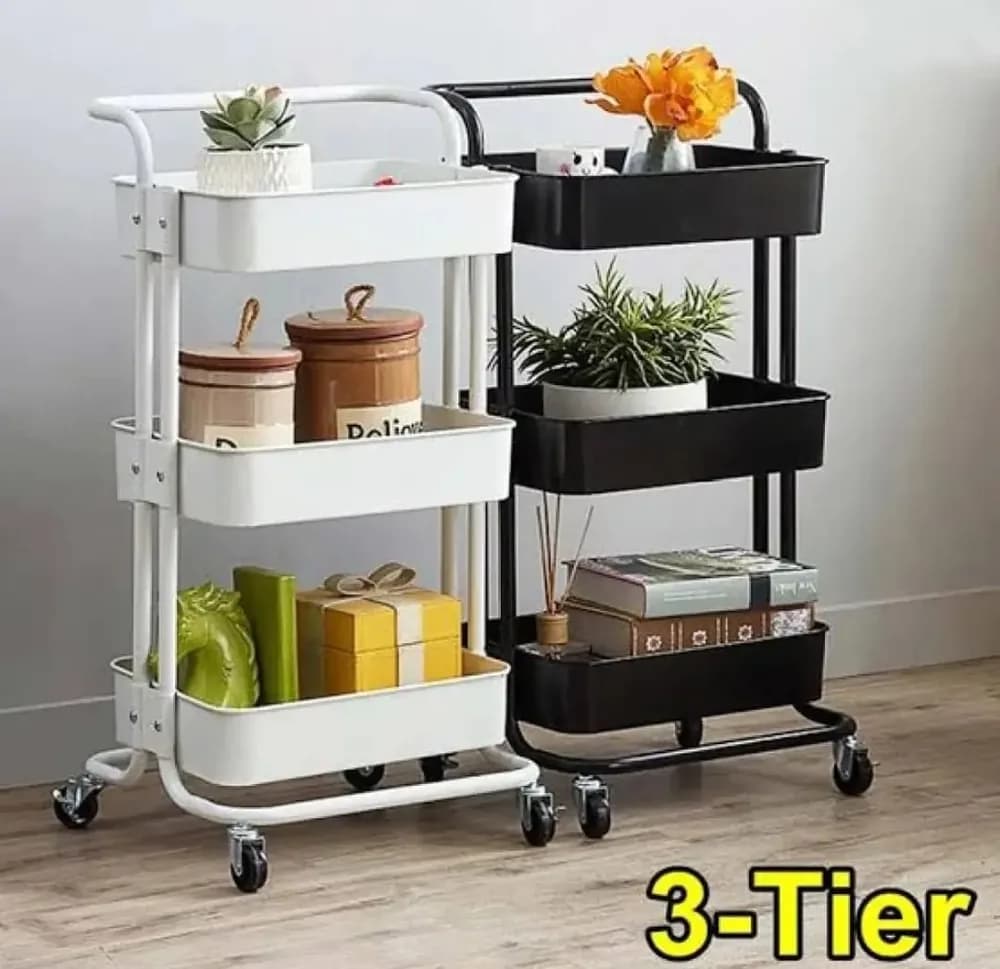 3 Layer Kitchen Trolley Rack - Rolling Storage Cart with Wheels - Price in Bangladesh