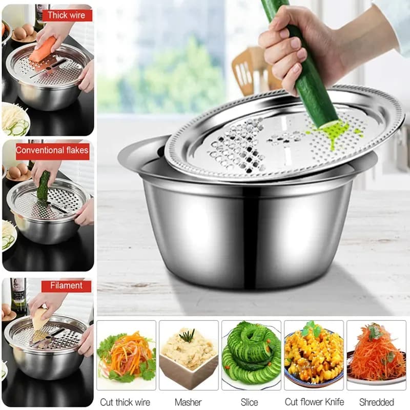 3 in 1 Stainless Steel Vegetable Cutter with Drain Basket - Multifunctional Kitchen Basin - Price in Bangladesh