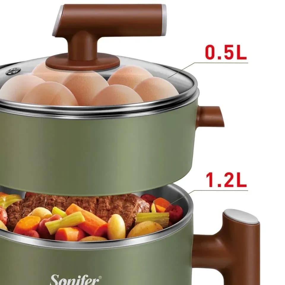 Sonifer SF-1505 Multifunctional Electric Cooker 1.2L - Stainless Steel Mini Hot Pot - Price in Bangladesh - image 2
