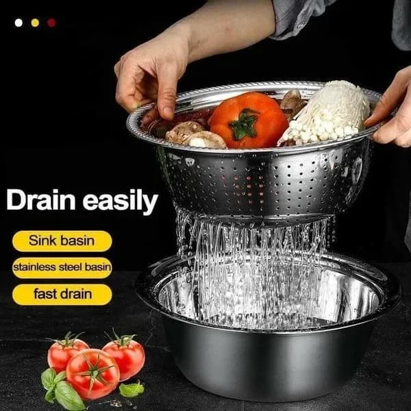 3 in 1 Stainless Steel Vegetable Cutter with Drain Basket - Multifunctional Kitchen Basin - Price in Bangladesh - image 2