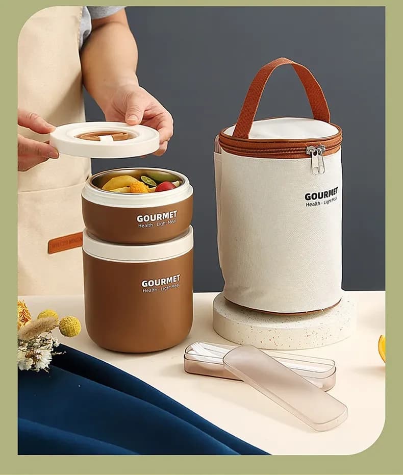 Stainless Steel 304 Lunch Box Set with Bag - Stackable Leak Proof Tiffin Carrier - Price in Bangladesh - image 8