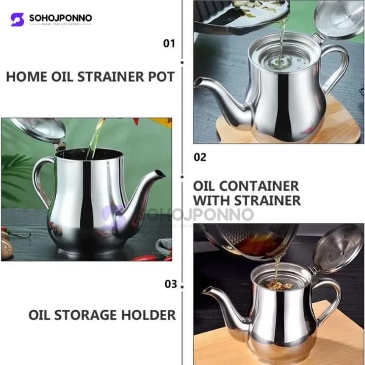 Stainless Steel Oil Pot with Filter - Cooking Oil Strainer Container & Dispenser - Price in Bangladesh - image 5