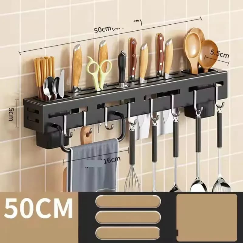 Kitchen Knife & Spoon Holder 50cm - Wall Mounted Utensil Rack with Hooks - Price in Bangladesh