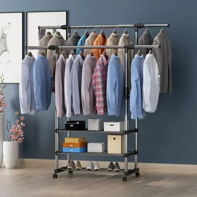 Premium Double Rail Stainless Steel Cloth Stand - Heavy Duty Drying Rack 30kg - Price in Bangladesh