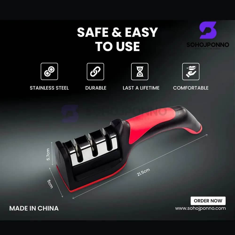 3 Stage Knife Sharpener - Manual Kitchen Knife & Scissor Sharpening Tool - Price in Bangladesh - image 3